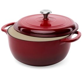 8 Quart Large Enamel Cast-Iron Dutch Oven Kitchen Cookware (Color: Red)