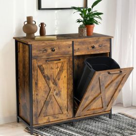 Multipurpose 2 Drawer / 2 Tilt Out 10gL Kitchen Laundry Trash/Recycle Storage (Color: Rustic)