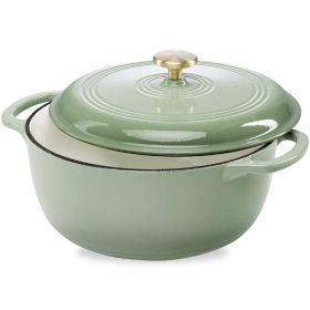 9 Quart Large Enamel Cast-Iron Dutch Oven Kitchen Cookware (Color: Sage Green)