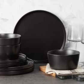 16-Piece Stoneware Dinnerware Set in - Service for 4 (Color: Matte Black)