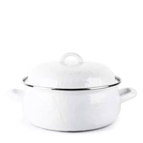 4-Quart  Porcelain-Coated Steel Dutch Oven with Lid and Stainless Steel Trim (Color: White)