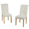 Set of 2  Linen Button Tufted Dining Chair with Wood Legs