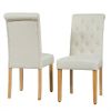 Set of 2  Linen Button Tufted Dining Chair with Wood Legs