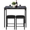 Modern 3-Piece Dining Set Faux Marble Table-Top and 2 Black Chairs Stools
