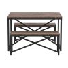 Modern 3-Piece Dining Set - Metal Frame Wood Top Table and 2 Bench Chairs