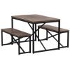 Modern 3-Piece Dining Set - Metal Frame Wood Top Table and 2 Bench Chairs