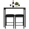 Modern 3-Piece Dining Set Faux Marble Table-Top and 2 Black Chairs Stools
