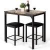 Modern 3-Piece Dining Set Faux Marble Table-Top and 2 Black Chairs Stools