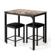 Modern 3-Piece Dining Set Faux Marble Table-Top and 2 Black Chairs Stools