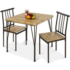 Modern 3-Piece Metal Frame Dining Set with Wood Top Table and 2 Chairs (Color: brown)