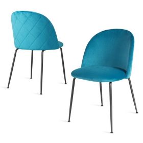 Set of 2 Modern Velvet Upholstered Dining Chair with Metal Legs (Color: Teal Blue Green)