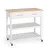 Modern  Kitchen Island Cart with Wood Top 2 Drawers and 2 Bottom Shelves