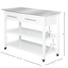 Rolling Kitchen Island 2 Drawers Storage with Stainless Steel Top