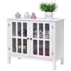 Wood Sideboard Buffet Cabinet with Glass Panel Doors