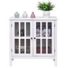 Wood Sideboard Buffet Cabinet with Glass Panel Doors