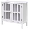Wood Sideboard Buffet Cabinet with Glass Panel Doors