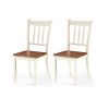 Set of 2 Solid Wood  Mission Style Armless Dining Chair with Brown Seat