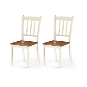 Set of 2 Solid Wood  Mission Style Armless Dining Chair with Brown Seat (Color: White)