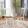 Set of 2 Solid Wood  Mission Style Armless Dining Chair with Brown Seat