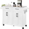 Kitchen Cart Island with Stainless Steel Top 2 Drawers and Cabinet