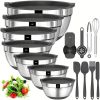 20 mixing bowls with sealed lids, 304 stainless steel metal set bowls, anti slip colored silicone bottom, sizes 7, 3.5, 2.5, 2.0, 1.5, 1, 0.67QT