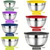20 mixing bowls with sealed lids, 304 stainless steel metal set bowls, anti slip colored silicone bottom, sizes 7, 3.5, 2.5, 2.0, 1.5, 1, 0.67QT